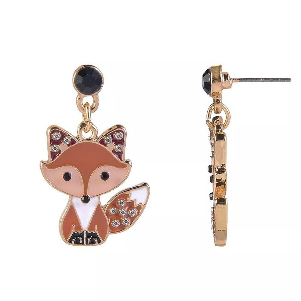 Celebrate Together Fall Enamel Fox Drop Earrings Orange Gold Tone NWT